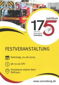 Gelber Flyer zum Jubileum der Feuerwehr.
