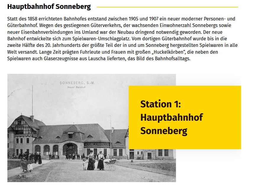 Schwarzer Text auf weißem Grund mit Hauptbahnhof. Darunter eine alte Ansicht vom Hauptbahnhof.